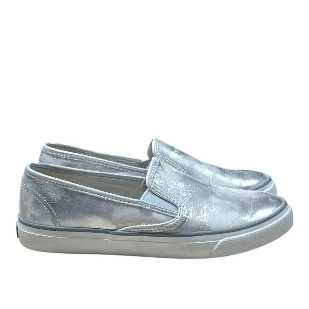 Sperry Top Sider Womens 7M Seaside Boat Shoe Brush Off Silver Sneakers STS95441